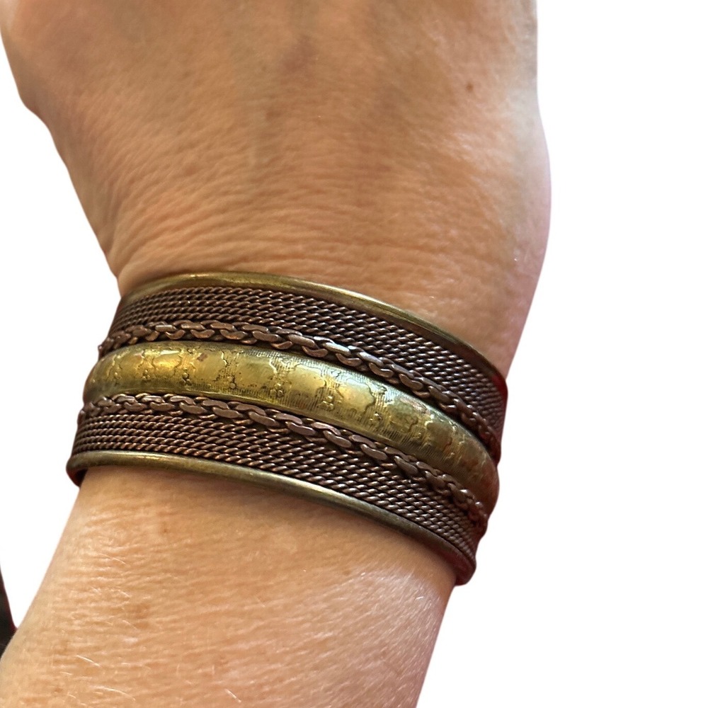 Brass & Copper Boho Cuff Bracelet | Made in India Artisan Wide Statement Bangle